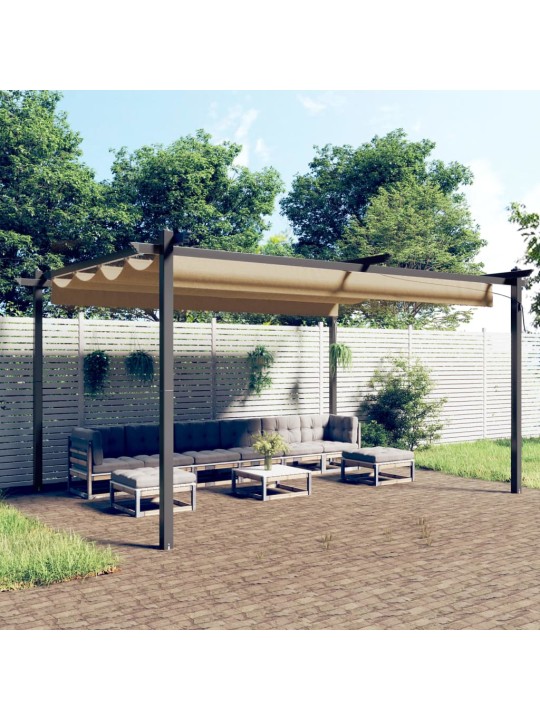 Dārza nojume ar izvelkamu jumtu, 4x3 m, pelēkbrūna