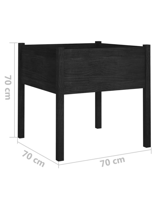 Dārza puķu kaste, 70x70x70 cm, melns priedes masīvkoks