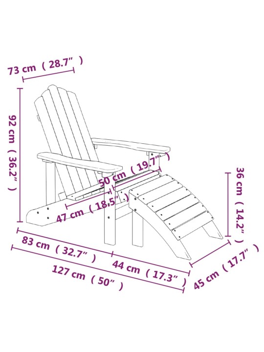 Dārza krēsls ar kāju balstu, hdpe, balts