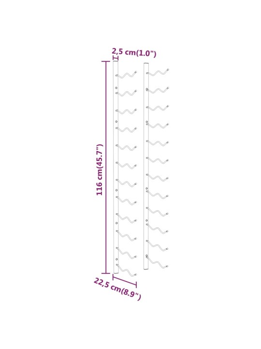 Sienas vīna pudeļu plaukti 24 pudelēm, 2 gab., balti, dzelzs
