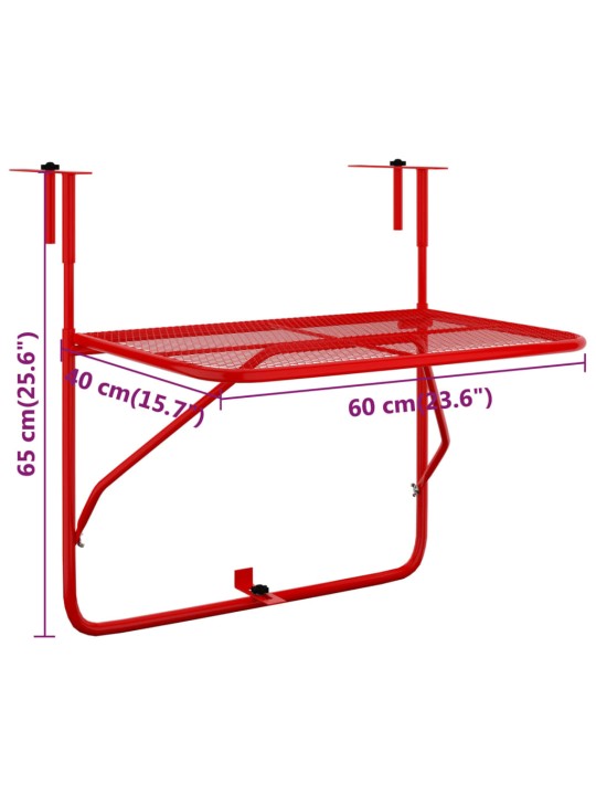 Balkona galdiņš, sarkans, 60x40 cm, tērauds