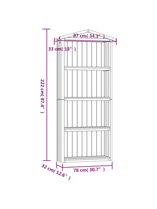 Dārza instrumentu plaukts, 87x33x222cm, impregnēts priedes koks