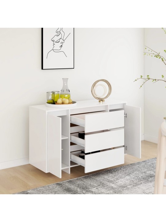 Kumode ar 3 atvilktnēm, balta, 120x41x75 cm, inženierijas koks