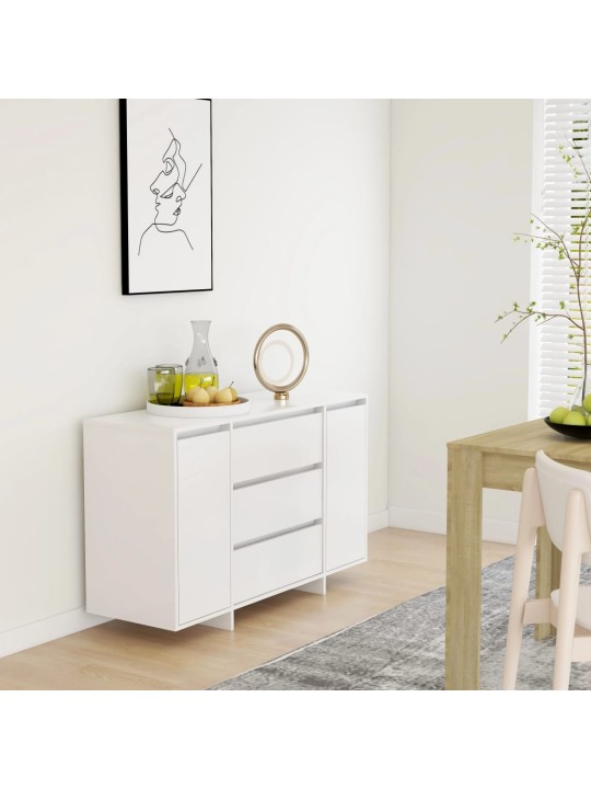 Kumode ar 3 atvilktnēm, balta, 120x41x75 cm, inženierijas koks