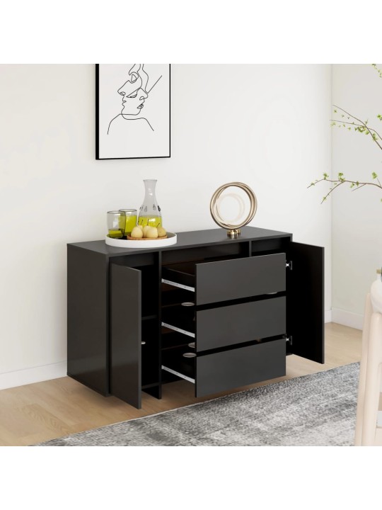 Kumode ar 3 atvilktnēm, melns, 120x41x75 cm inženierijas koks
