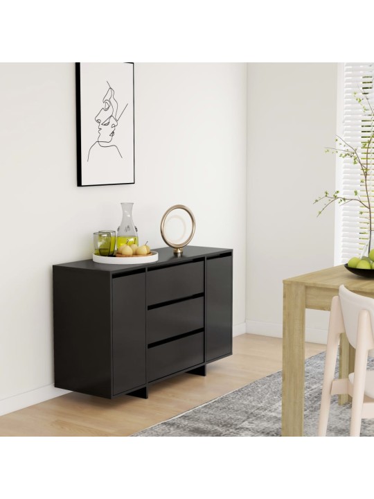 Kumode ar 3 atvilktnēm, melns, 120x41x75 cm inženierijas koks