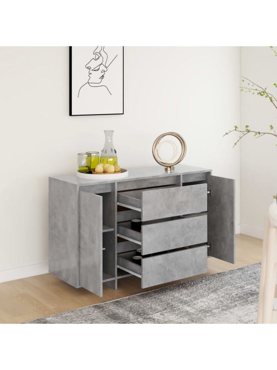 Kumode ar 3 atvilktnēm, pelēka, 120x41x75 cm, inženierijas koks