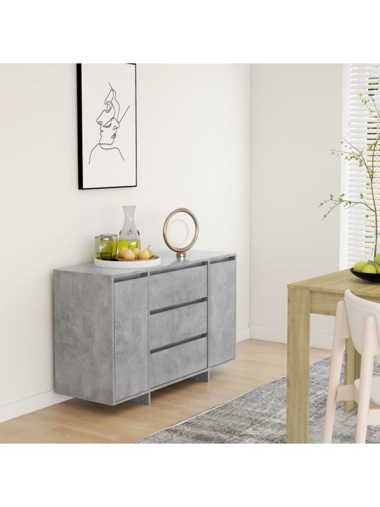 Kumode ar 3 atvilktnēm, pelēka, 120x41x75 cm, inženierijas koks