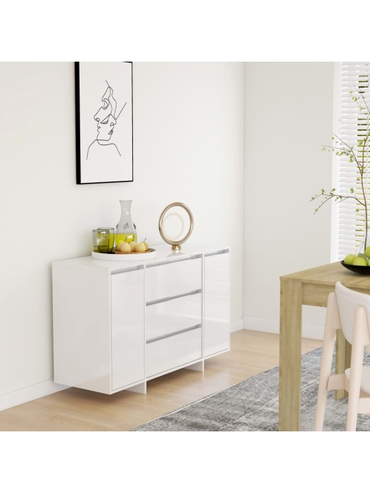 Kumode ar 3 atvilktnēm, balta, 120x41x75 cm inženierijas koks