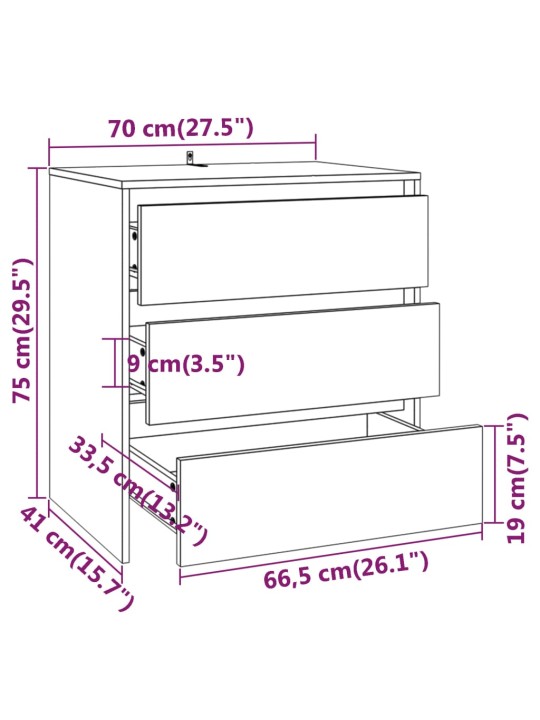 Kumode, balta, 70x41x75 cm, inženierijas koks