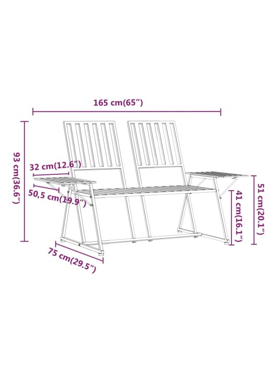 Divvietīgs dārza sols, 165 cm, melns, tērauds