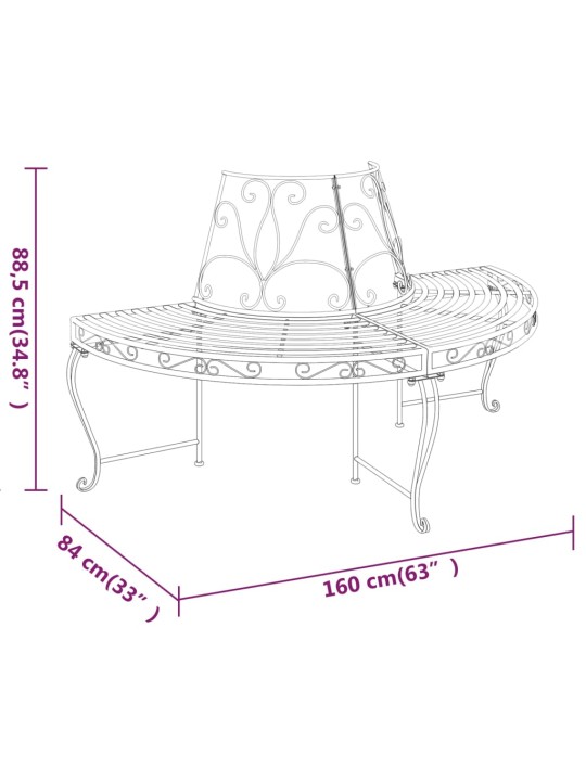 Sols, uzstādāms ap koku, pusapaļš, ø160 cm, melns tērauds