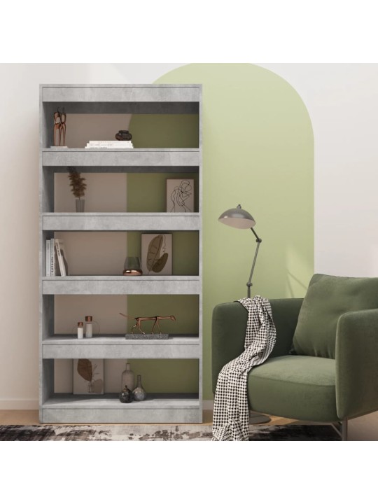 Grāmatu plaukts, betona pelēks, 80x30x166 cm, skaidu plāksne