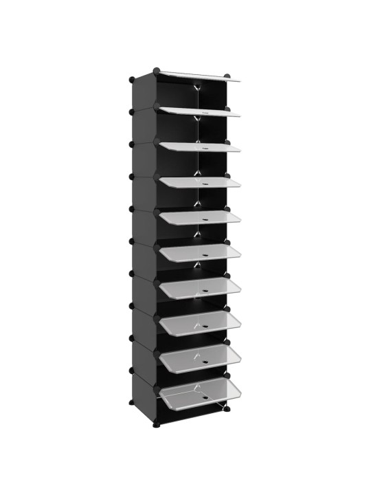 Apavu plaukts, melns, 44x32x174 cm, plastmasa