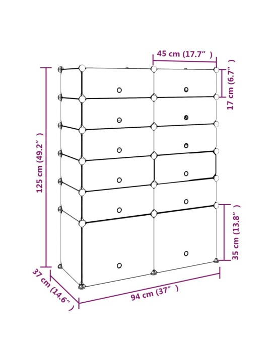Apavu plaukts, melns, 94x37x125 cm, plastmasa