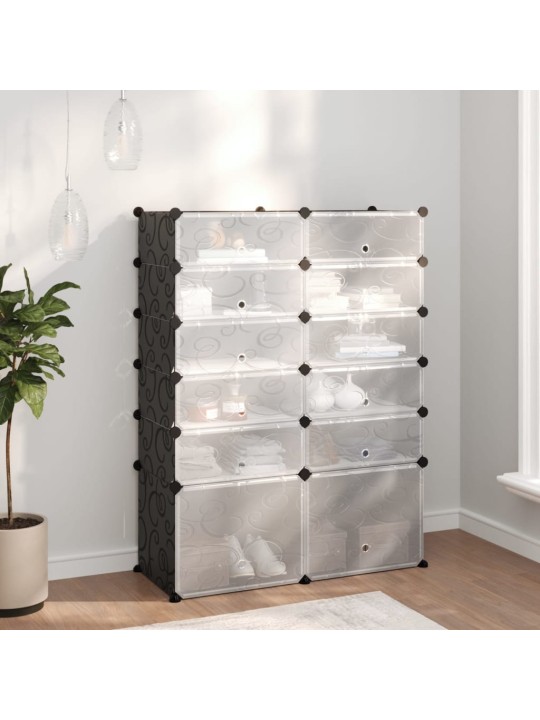 Apavu plaukts, melns, 94x37x125 cm, plastmasa