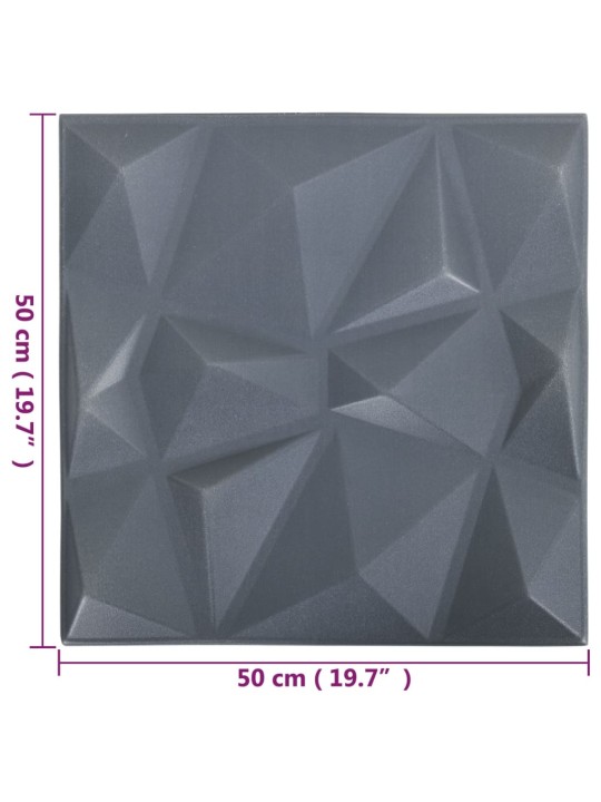 3d sienas paneļi, 48 gab., 50x50 cm, pelēki dimanti, 12 m²