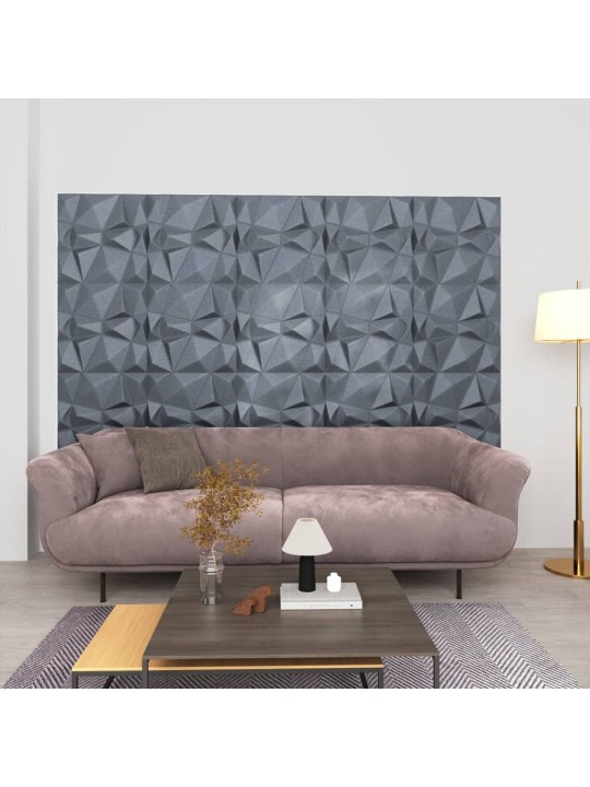 3d sienas paneļi, 48 gab., 50x50 cm, pelēki dimanti, 12 m²