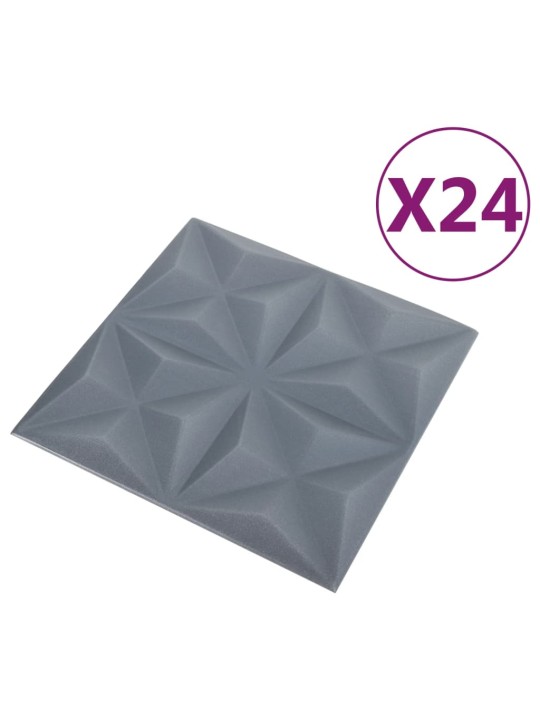 3d sienas paneļi, 24 gab., 50x50 cm, pelēks origami, 6 m²