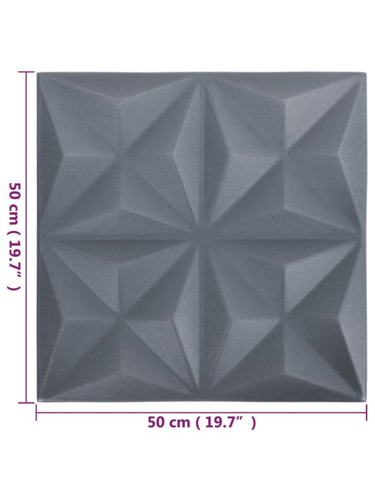 3d sienas paneļi, 24 gab., 50x50 cm, pelēks origami, 6 m²