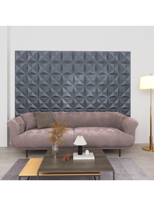 3d sienas paneļi, 24 gab., 50x50 cm, pelēks origami, 6 m²