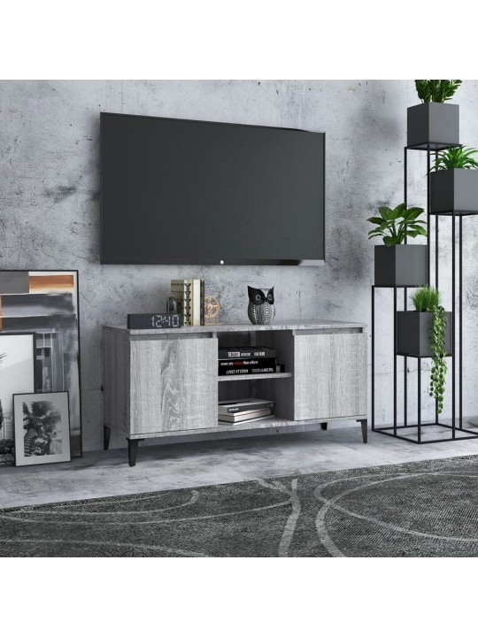 Tv skapītis ar metāla kājām, pelēka ozola krāsa, 103,5x35x50 cm