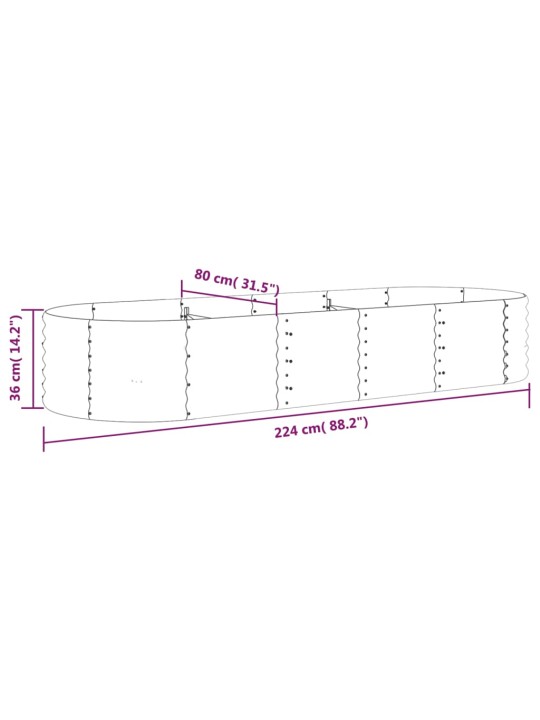 Augstā puķu kaste, 224x80x36 cm, pulverkrāsots tērauds, pelēka