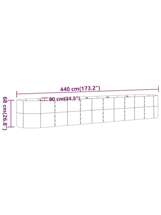 Augstā puķu kaste, 440x80x68 cm, pulverkrāsots tērauds, pelēka