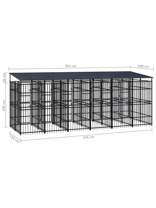 Suņu voljērs ar jumtu, 11,06 m², tērauds