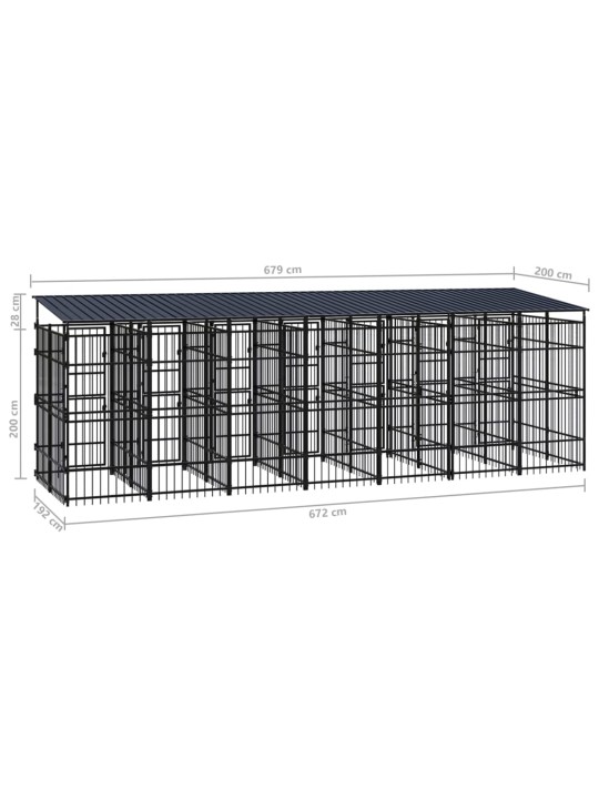 Suņu voljērs ar jumtu, 12,9 m², tērauds