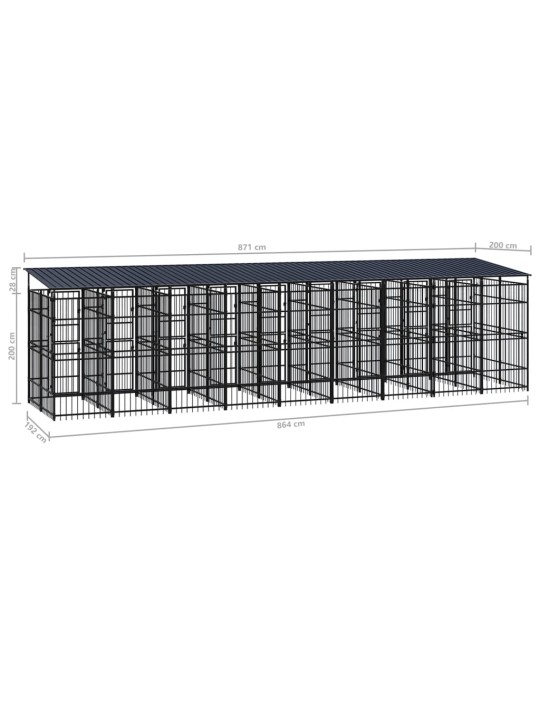 Suņu voljērs ar jumtu, 16,59 m², tērauds