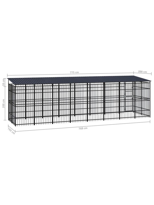Suņu voljērs ar jumtu, 14,75 m², tērauds