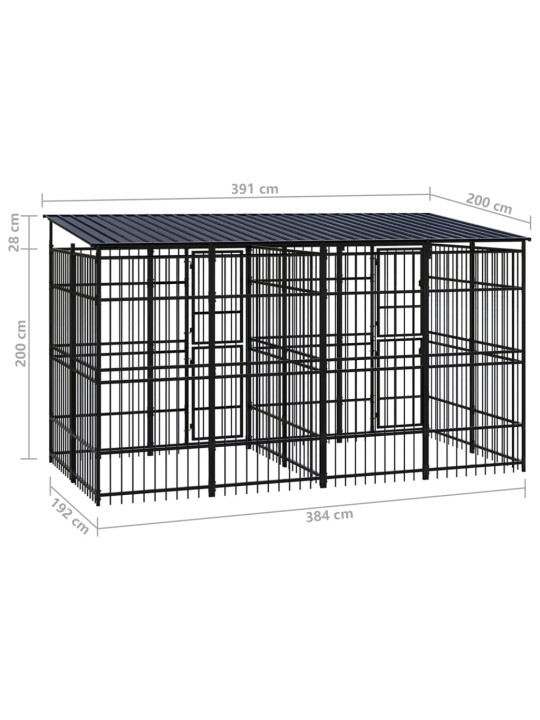 Suņu voljērs ar jumtu, 7,37 m², tērauds
