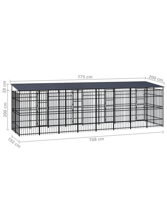 Suņu voljērs ar jumtu, 14,75 m², tērauds