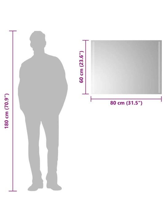 Vannasistabas spogulis ar led, 80x60 cm