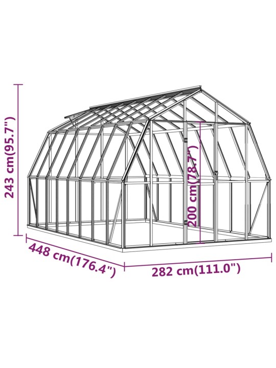 Siltumnīca ar pamatnes rāmi, antracītpelēks alumīnijs, 12,63 m²