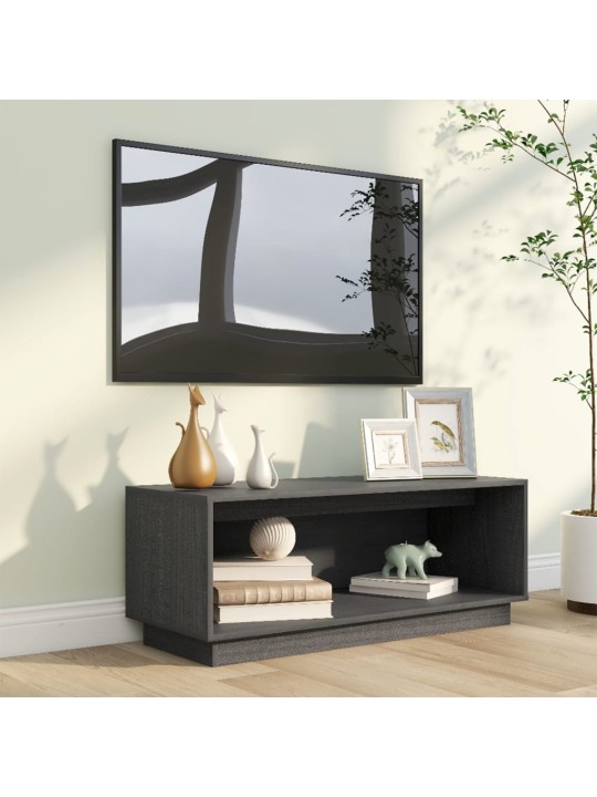 Tv plaukts, pelēks, 90x35x35 cm, priedes masīvkoks