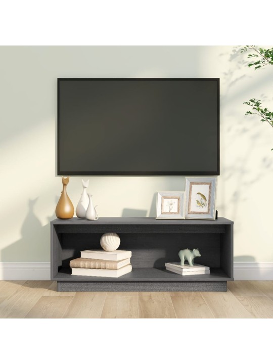 Tv plaukts, pelēks, 90x35x35 cm, priedes masīvkoks