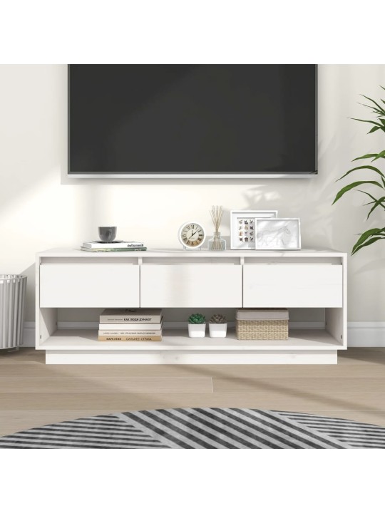 Tv plaukts, balts, 110,5x34x40 cm, priedes masīvkoks