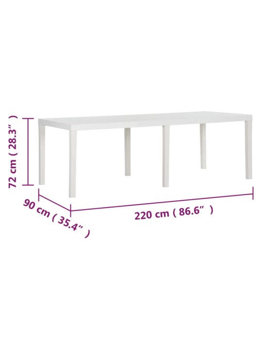 Dārza galds, 220x90x72 cm, plastmasa, balts