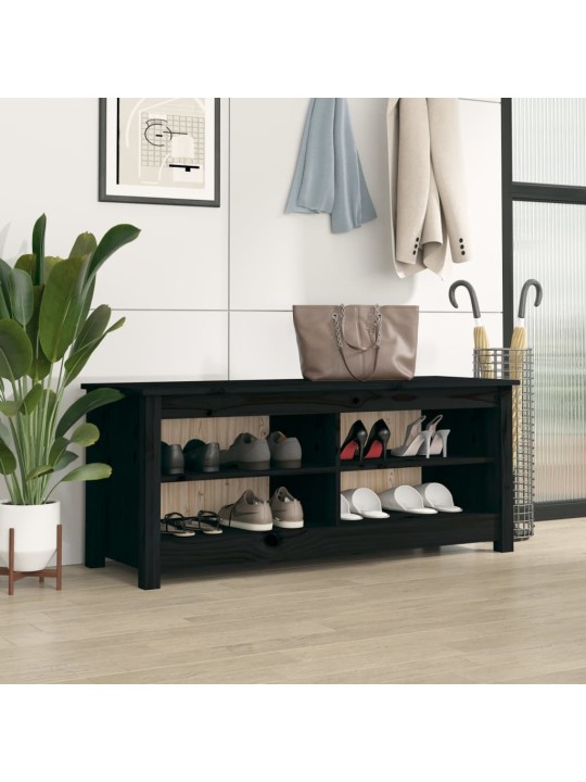 Apavu plaukts/soliņš, melns, 110x38x45,5 cm, priedes masīvkoks
