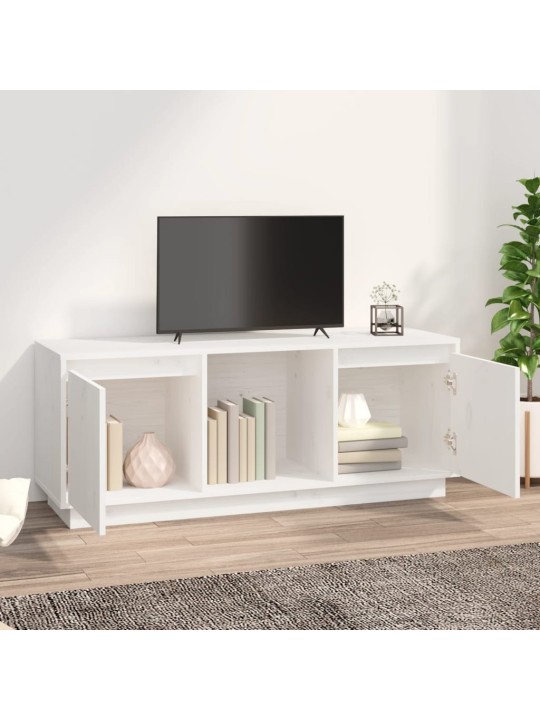 Tv plaukts, balts, 110,5x35x44 cm, priedes masīvkoks