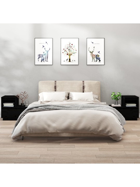 Naktsskapīši, 2 gab., melni, 60x34x51 cm, priedes masīvkoks