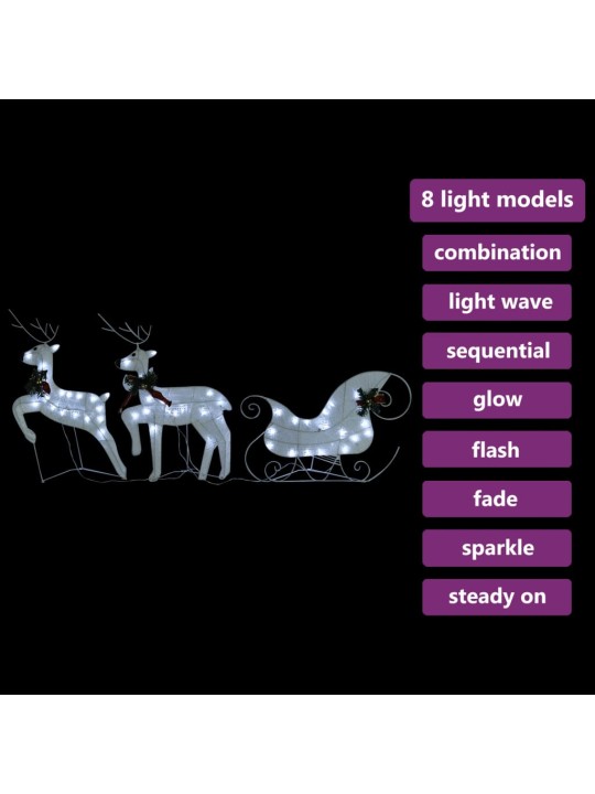 Ziemassvētku dekorācija, ziemeļbrieži un kamanas, 60 led