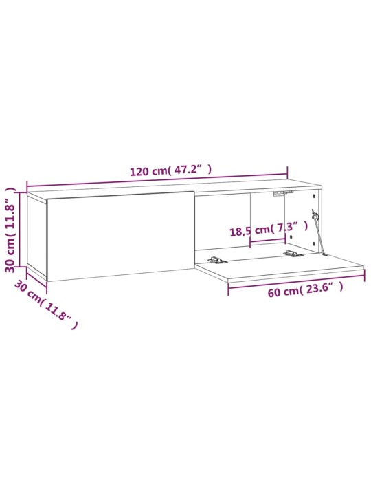 Tv skapītis, pelēcīga ozolkoka, 120x30x30 cm, inženierijas koks