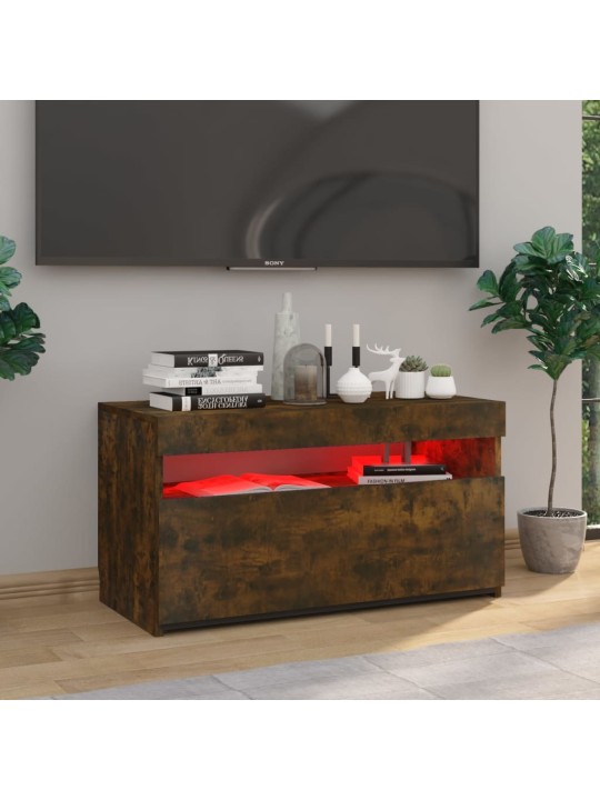 Tv skapītis ar led lampiņām, tumša ozolkoka krāsā, 75x35x40 cm