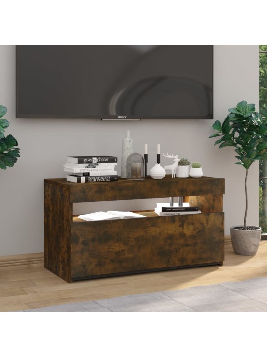 Tv skapītis ar led lampiņām, tumša ozolkoka krāsā, 75x35x40 cm