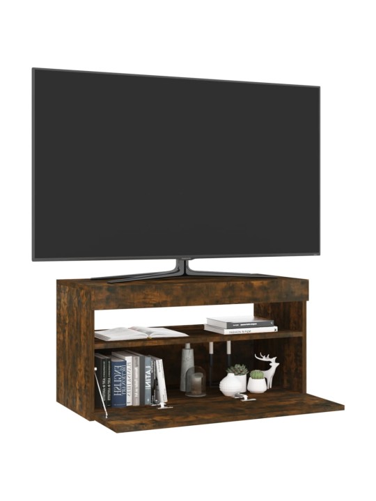 Tv skapītis ar led lampiņām, tumša ozolkoka krāsā, 75x35x40 cm