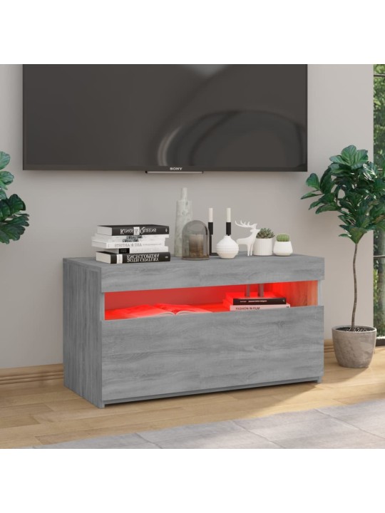 Tv skapītis ar led lampiņām, pelēka ozola krāsa, 75x35x40 cm