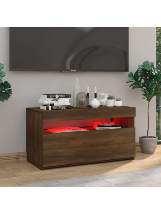 Tv skapītis ar led lampiņām, ozolkoka krāsa, 75x35x40 cm